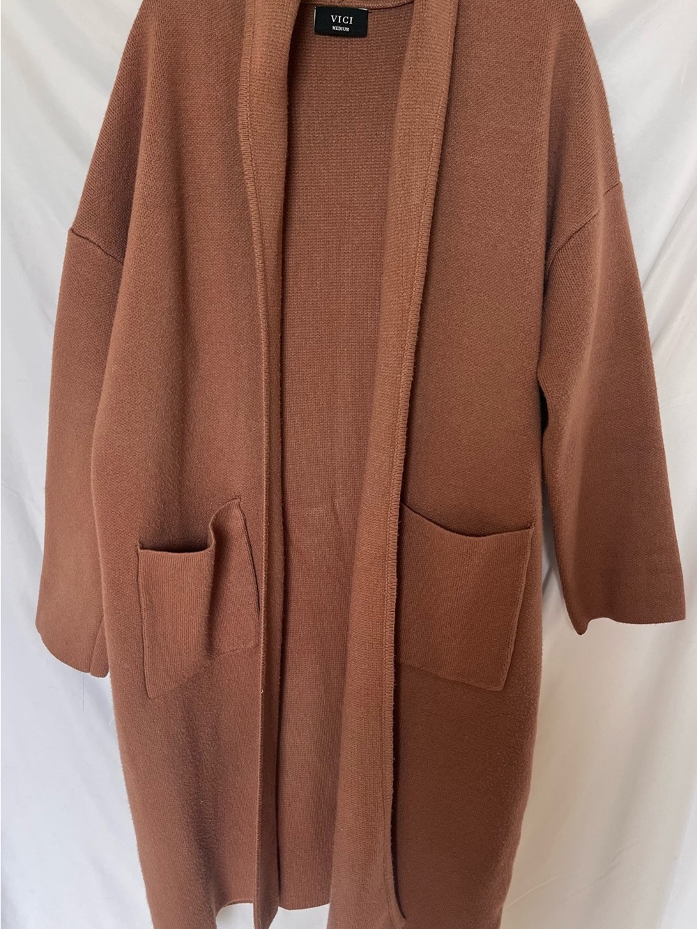 VICI Open-Front Coatigan in Warm Brown